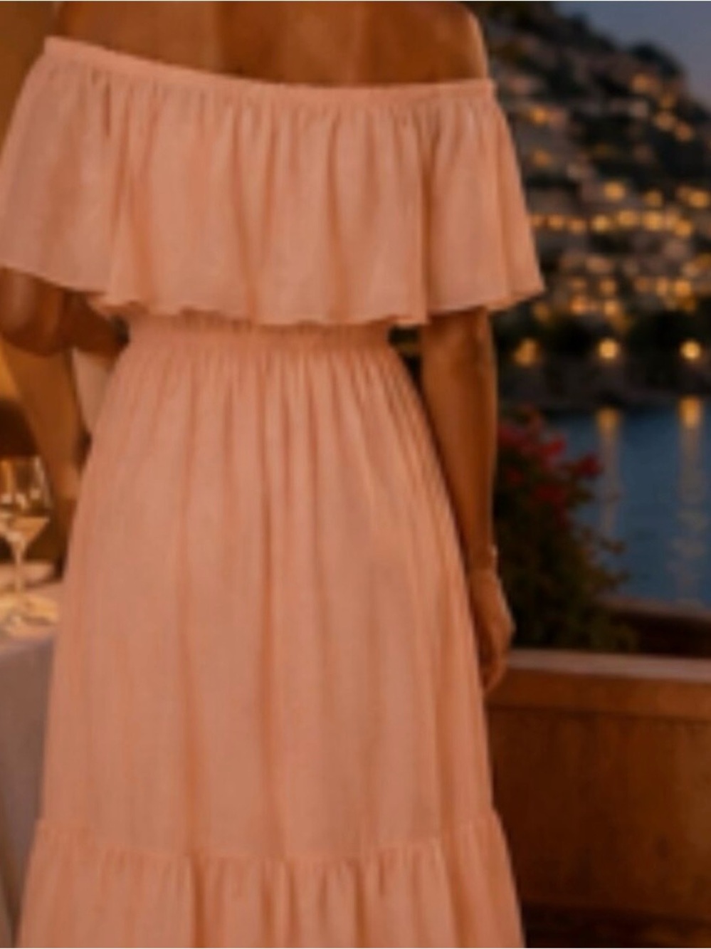 Venus Blush Pink Off Shoulder Maxi Dress Tiered Ruffle Size 12 Bridesmaid Boho - Picture 3 of 14
